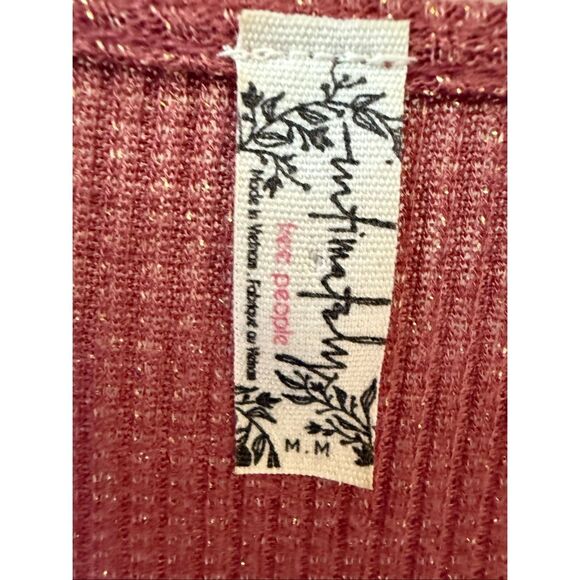 Free People Intimately Say When Long Sleeve Metallic Tie Front Top Size M - Picture 7 of 11